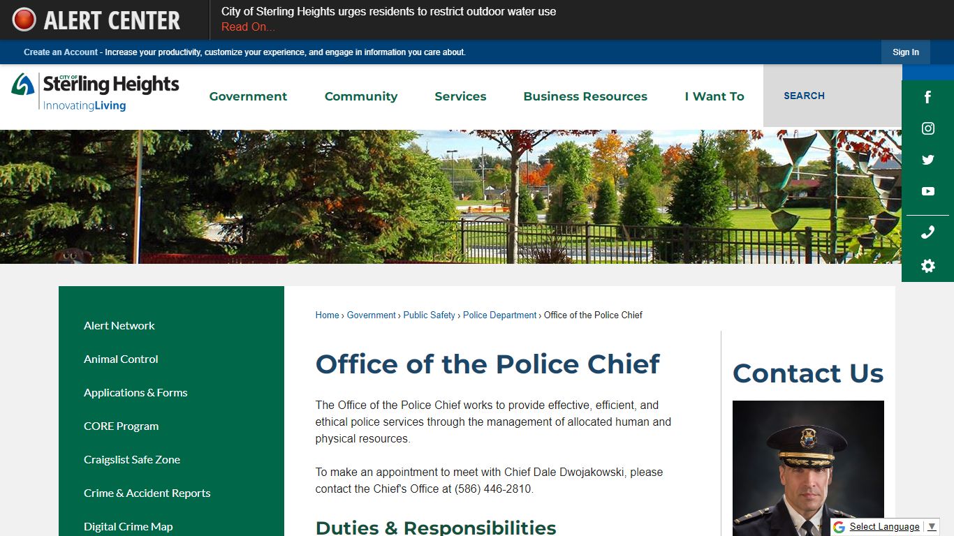 Office of the Police Chief | Sterling Heights, MI - Official Website